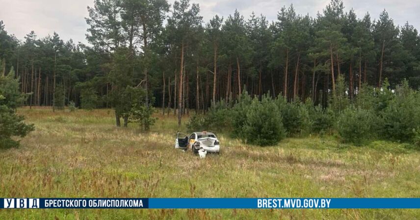 На трассе Р-6 под Пинском Mercedes столкнулся с такси: Volkswagen вылетел в кювет