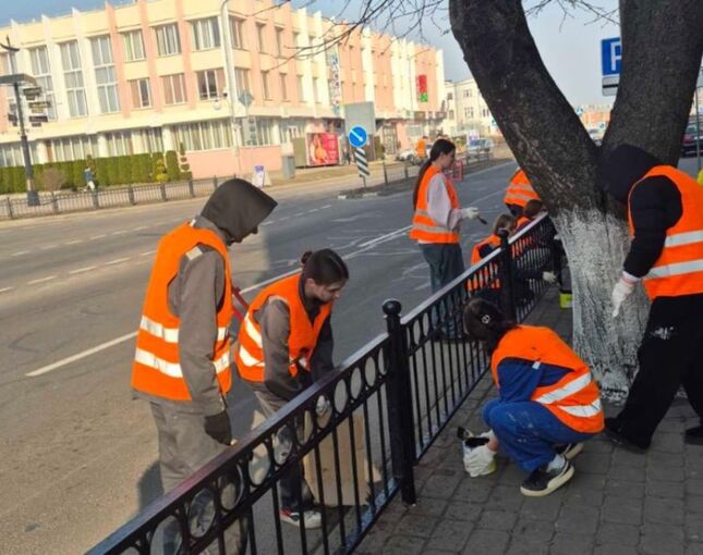 Марафон чистоты в Пинске: студенты помогают коммунальщикам преображать город к весне
