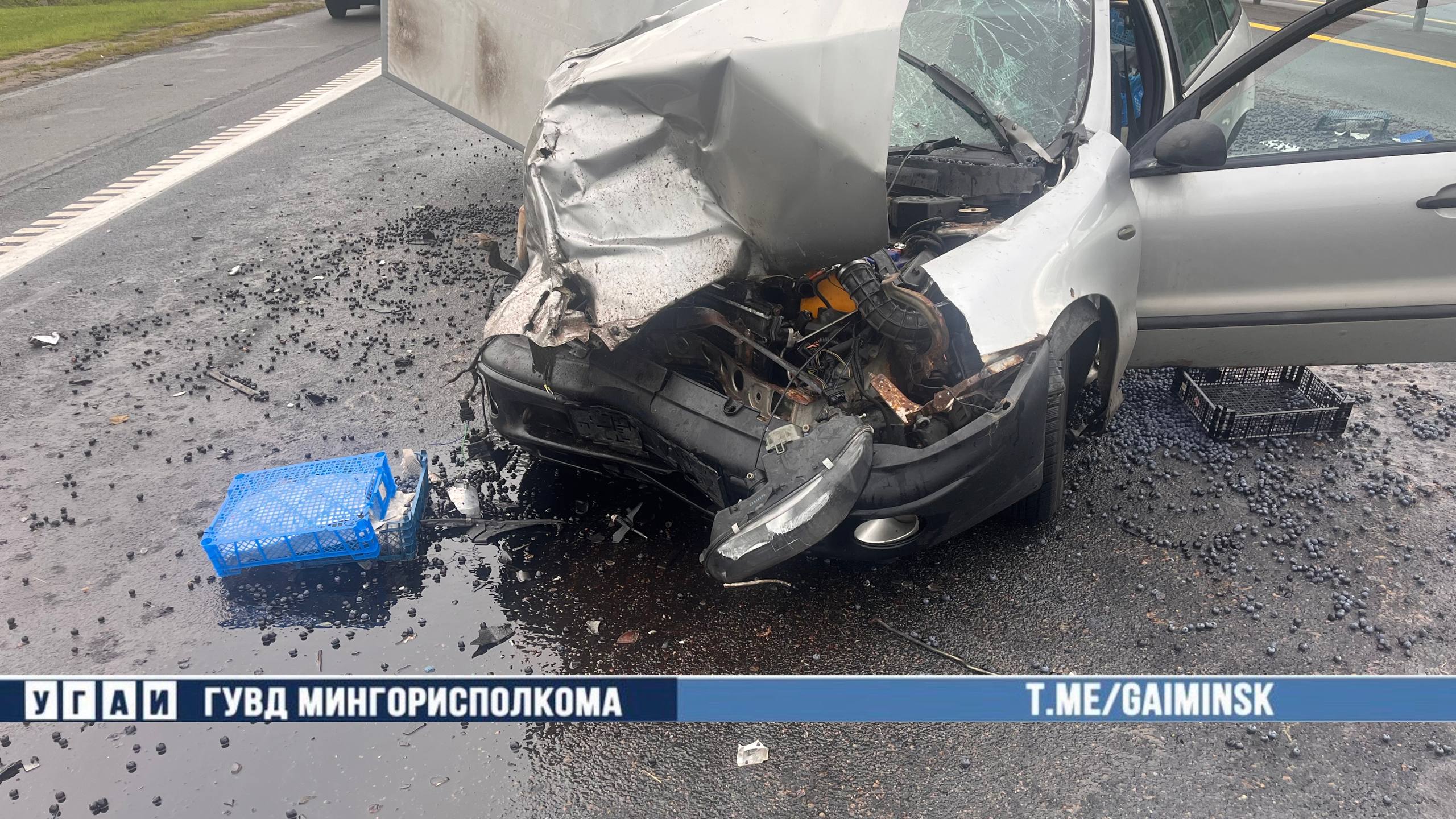 Авария на Мкад, водитель Fiat врезался в трактор Беларусь, пострадала голубика