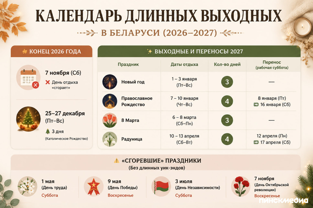 Праздники и большие выходные в конце 2026 и 2027